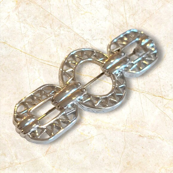 Vintage Signed Monet Silver Tone Bar Art Deco Pin Brooch Estate - Picture 1 of 8